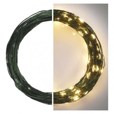 EMOS Lighting LED vianočná nano reťaz zelená, 15 m, vonkajšia aj vnútorná, teplá biela, časovač