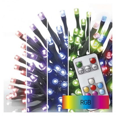 EMOS LED vianočná reťaz, 10 m, vonkajšia aj vnútorná, RGB, ovládač, programy, časovač