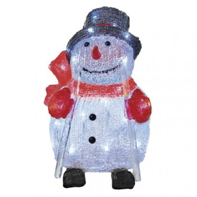 LED vianočný snehuliak, 28cm, vonkajší, studená b., časovač