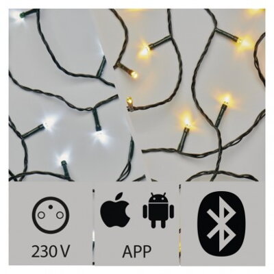 Aplikáciou ovládaná LED vianočná reťaz, 15m, vonk., st./t.b.