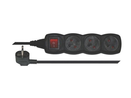 EMOS Predlžovací kábel s vypínačom – 3 zásuvky, 3m, čierny