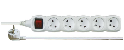 EMOS Predlžovací kábel s vypínačom – 5 zásuvky, 2m, biely