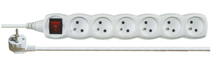 EMOS Predlžovací kábel s vypínačom – 6 zásuvky, 2m, biely