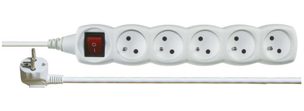 EMOS Predlžovací kábel s vypínačom – 5 zásuvky, 5m, biely
