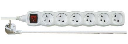 EMOS Predlžovací kábel s vypínačom – 6 zásuvky, 3m, biely
