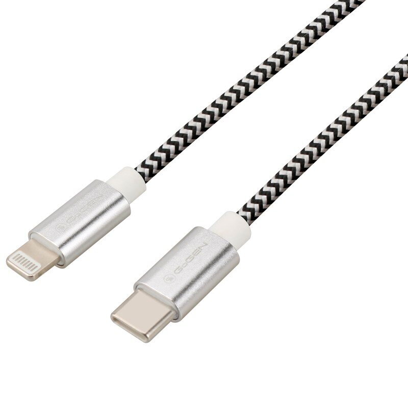 GoGEN USB-C / Lightning, kábel, 1m, opletený, strieborný