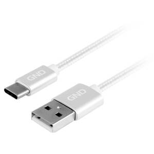GND Kábel USB/USB-C, 2m, opletený, strieborný