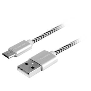 USB - micro USB, 2.0, 2m, opletený - strieborný