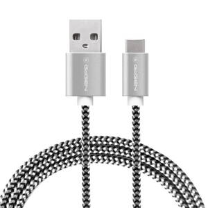 GoGEN Kábel USB/ USB-C 2m opletený, strieborný